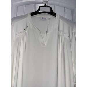 D & Co. Tunic Top Blouse Sheer‎ Sleeves Embellished Casual White 3X